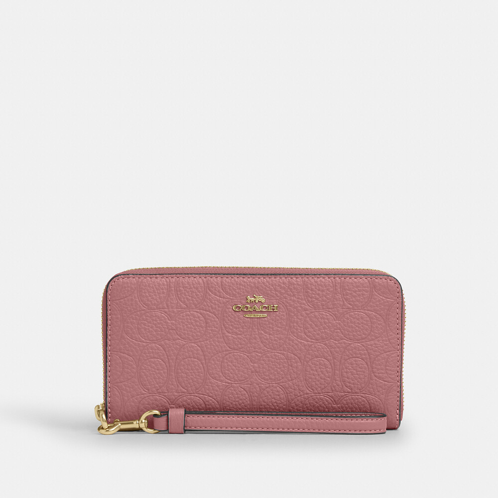 Coach Long Zip Around Wallet In Signature Leather (Peony)
